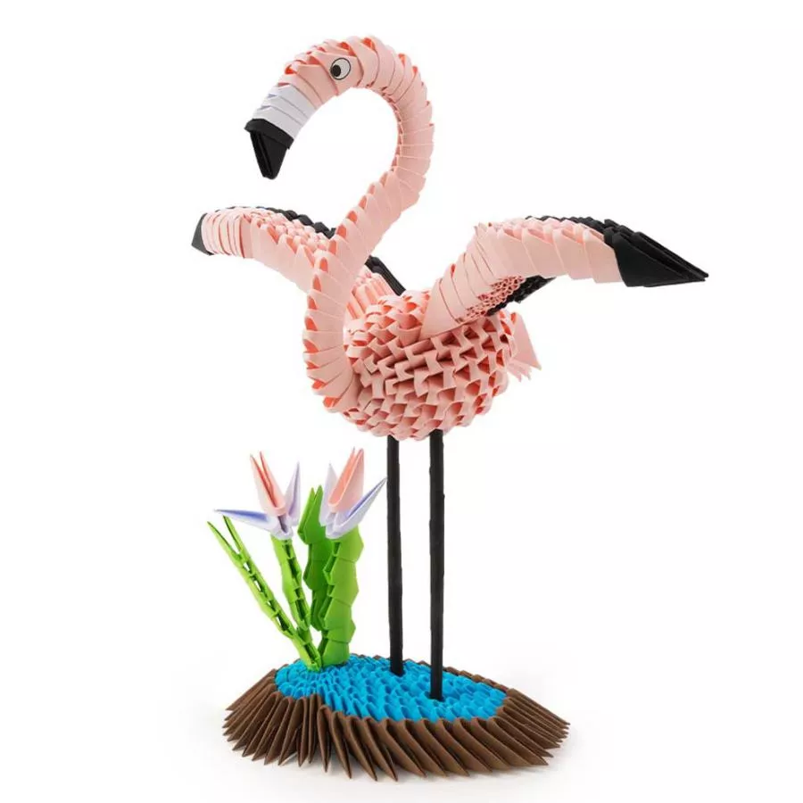 Origami 3D Falt-Puzzle "Flamingo" aus Papier