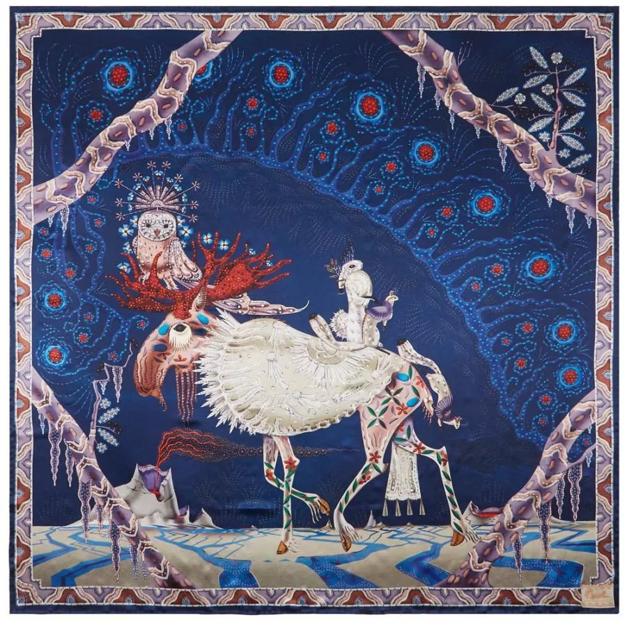Scarf with Art Print "Polar Byzantine II" on Pure Silk Satin (120 x 120 cm)