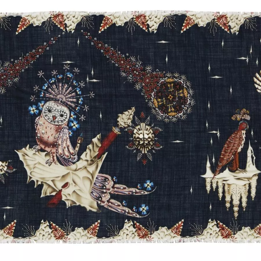 Großer Schal mit Polar-Motiv (schwarz) aus Wolle und Seide