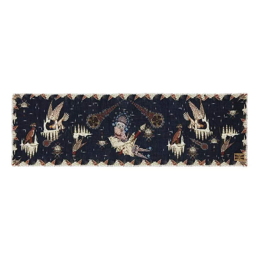 Großer Schal mit Polar-Motiv (schwarz) aus Wolle und Seide