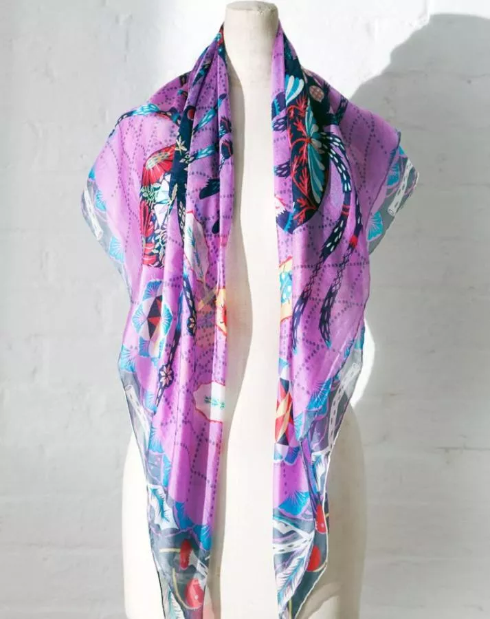 Scarf with Art Print "Spiders" on Pure Silk Chiffon