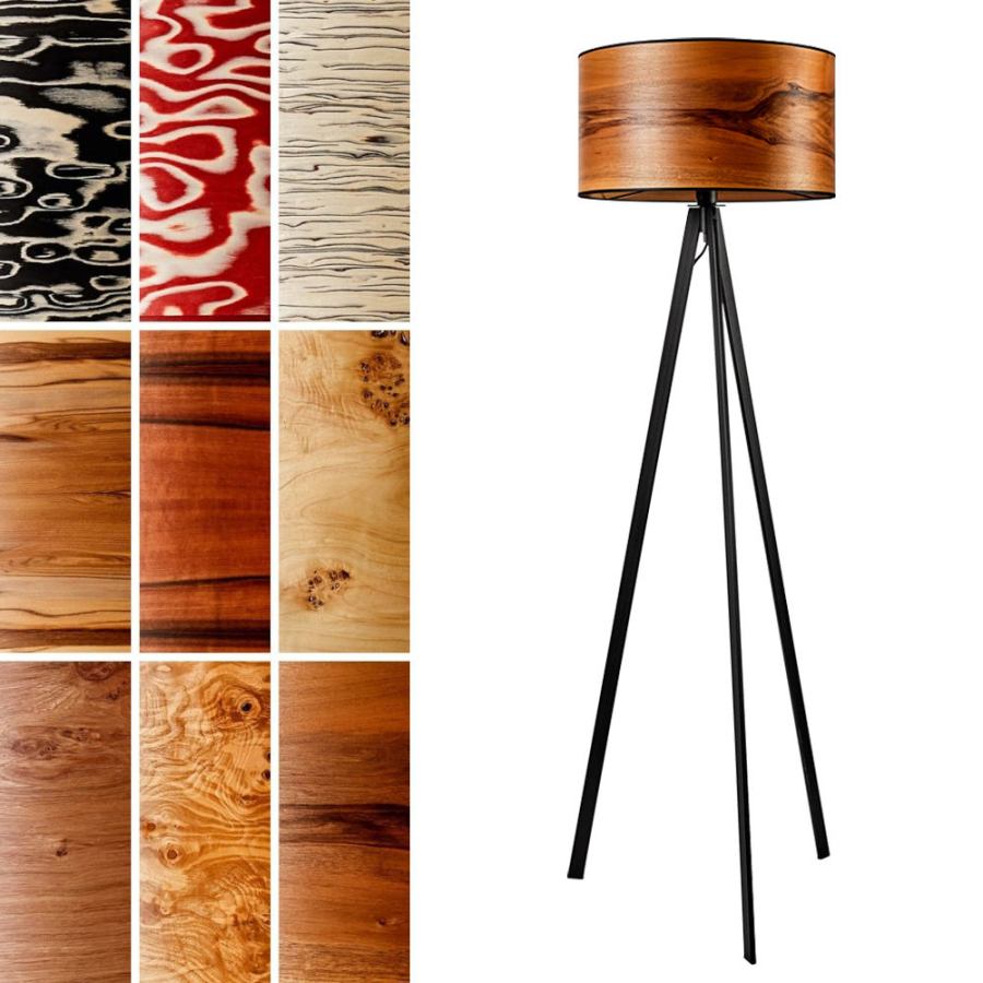 Three-Legged Design Floor Lamp with Natural Wood Veneer Shade (Height 150 cm)