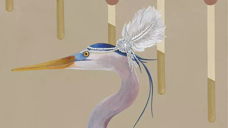 Wallpaper with heron image, beige background