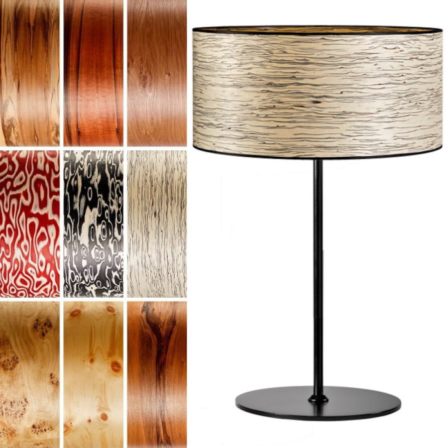 Design Table Lamp with Wide Translucent Natural Wood Veneer Shade