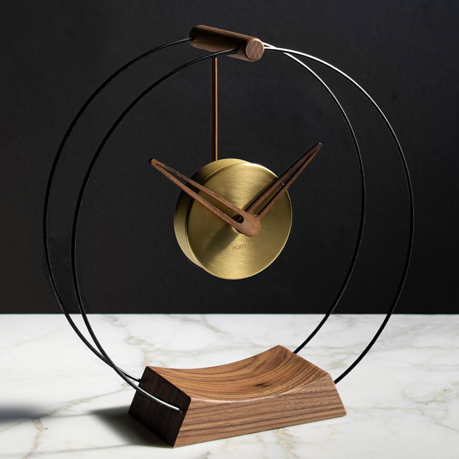 Small Design Table Clock "Mini Aire" made of Wood and Brass Ø 26 cm