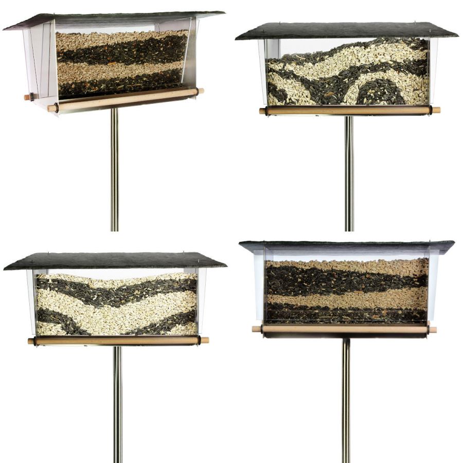 Transparentes Vogelhaus aus Edelstahl, Acrylglas, Schiefer und Holz (rechteckig)
