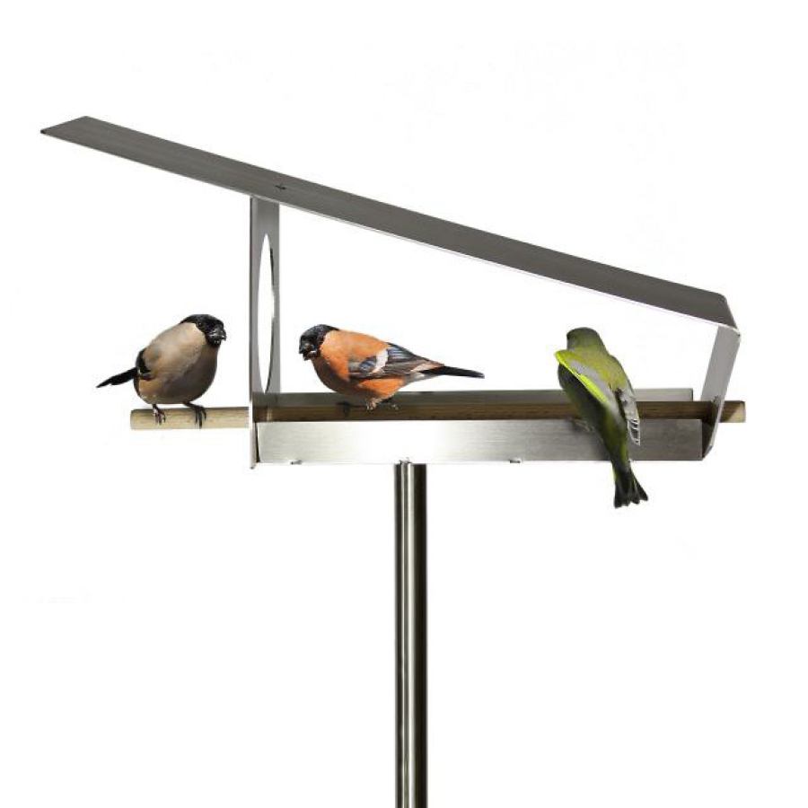 Design-Vogelhaus / Futterstelle mit Schrägdach aus Edelstahl