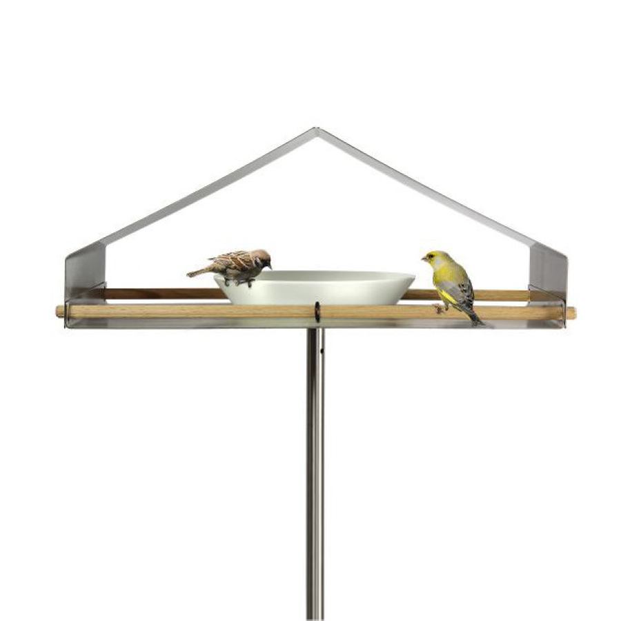 Vogeltränke / Futterstelle mit Satteldach aus Edelstahl