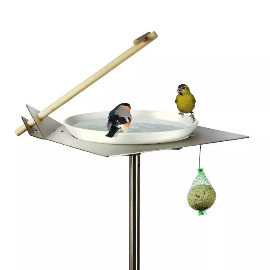 Birdbath made of Stainless Steel or Corten Steel with Porcelain Bowl