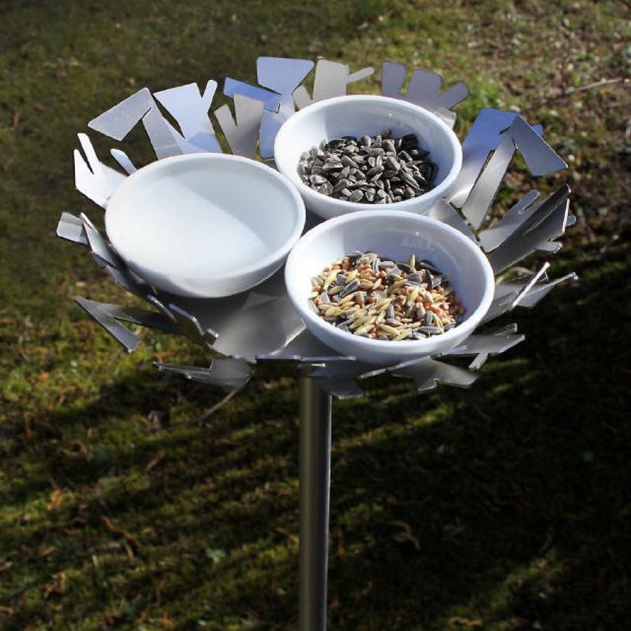 Nest-Shaped Birdbath / Feeding Station made of Stainless Steel or Corten-Steel
