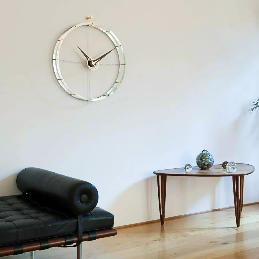 Exclusive Design Wall Clock "Doble O" made of Steel / Wood / Brass Ø 70 cm