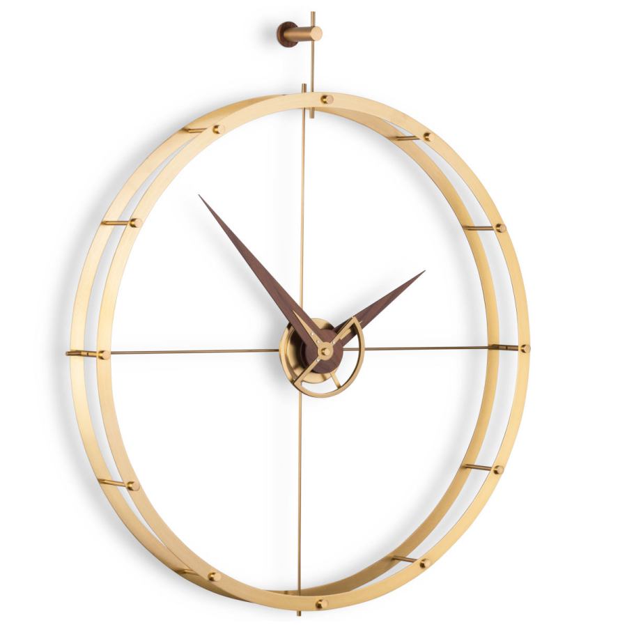 Exclusive Design Wall Clock "Doble O Premium" made of Walnut Wood and Brass Ø 70 cm