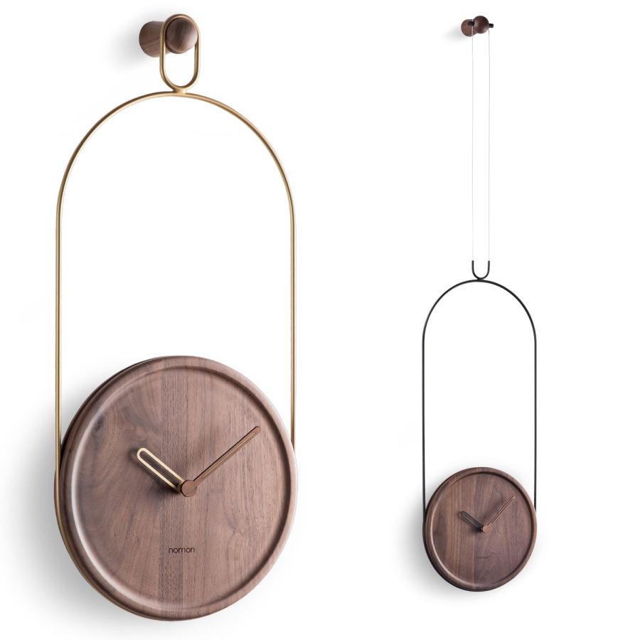 Suspended wall clock made of walnut wood Ø 30 cm