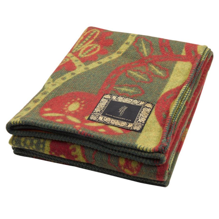 Artfully Woven Wool Blanket / Throw with Bee Motif (Green)