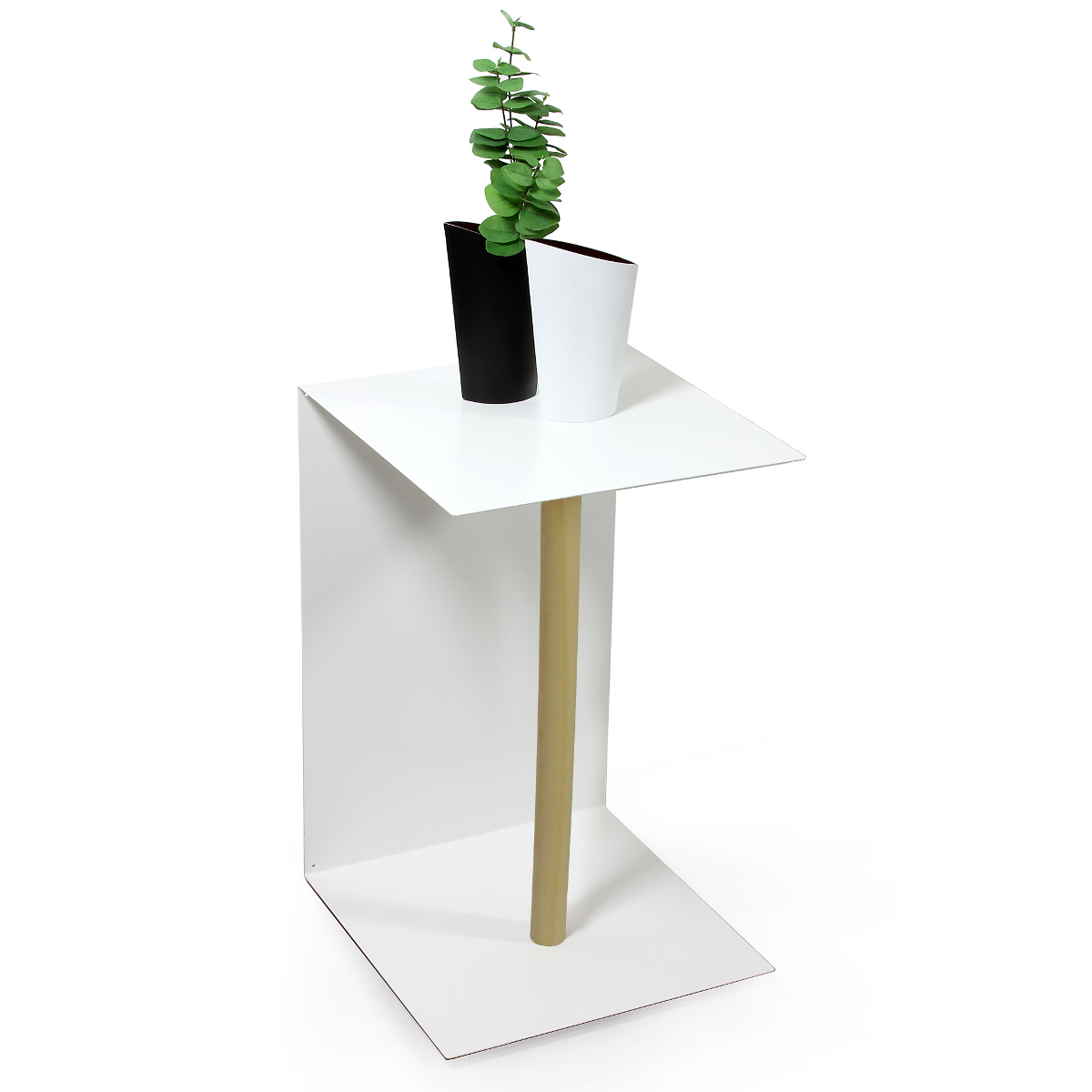 White Stainless Steel Side Table Wooden Leg Kunstbaron