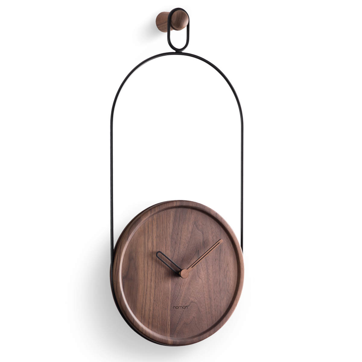 Suspended wall clock made of walnut wood