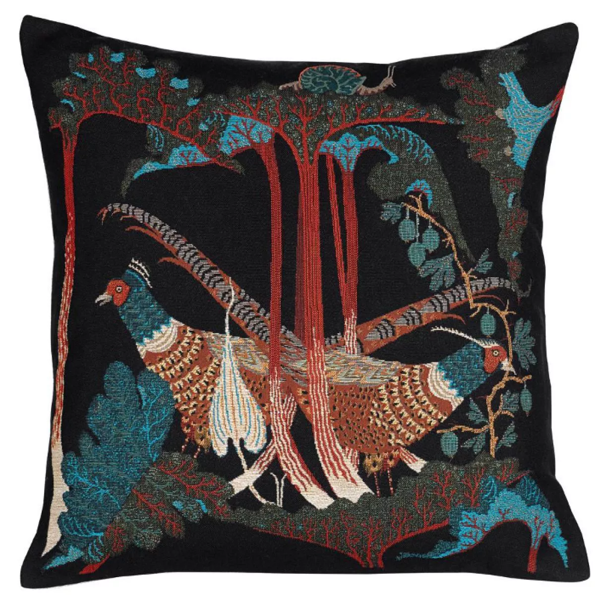 Velvet Cushion Sleeve "Pheasants & Rhubarbs" with Embroidery