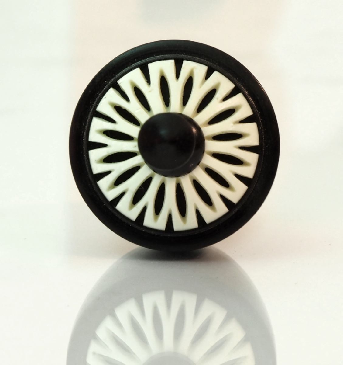 Elaborate Wooden Spinning Top made of Ebony with Carved Bone
