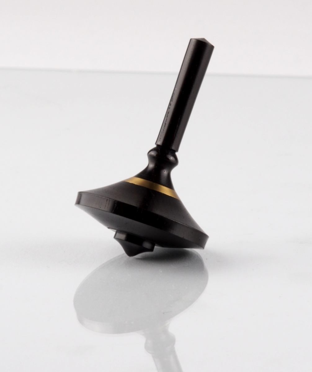 Black Wooden Grenadilla Spinning Top with Brass Inlay