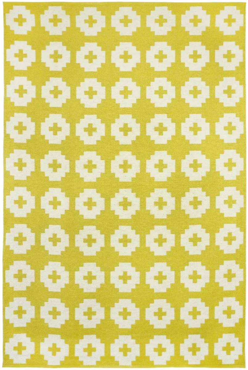 Schwedischer Plastikteppich bzw. Läufer „Flower“ (Gelb) | Kunstbaron