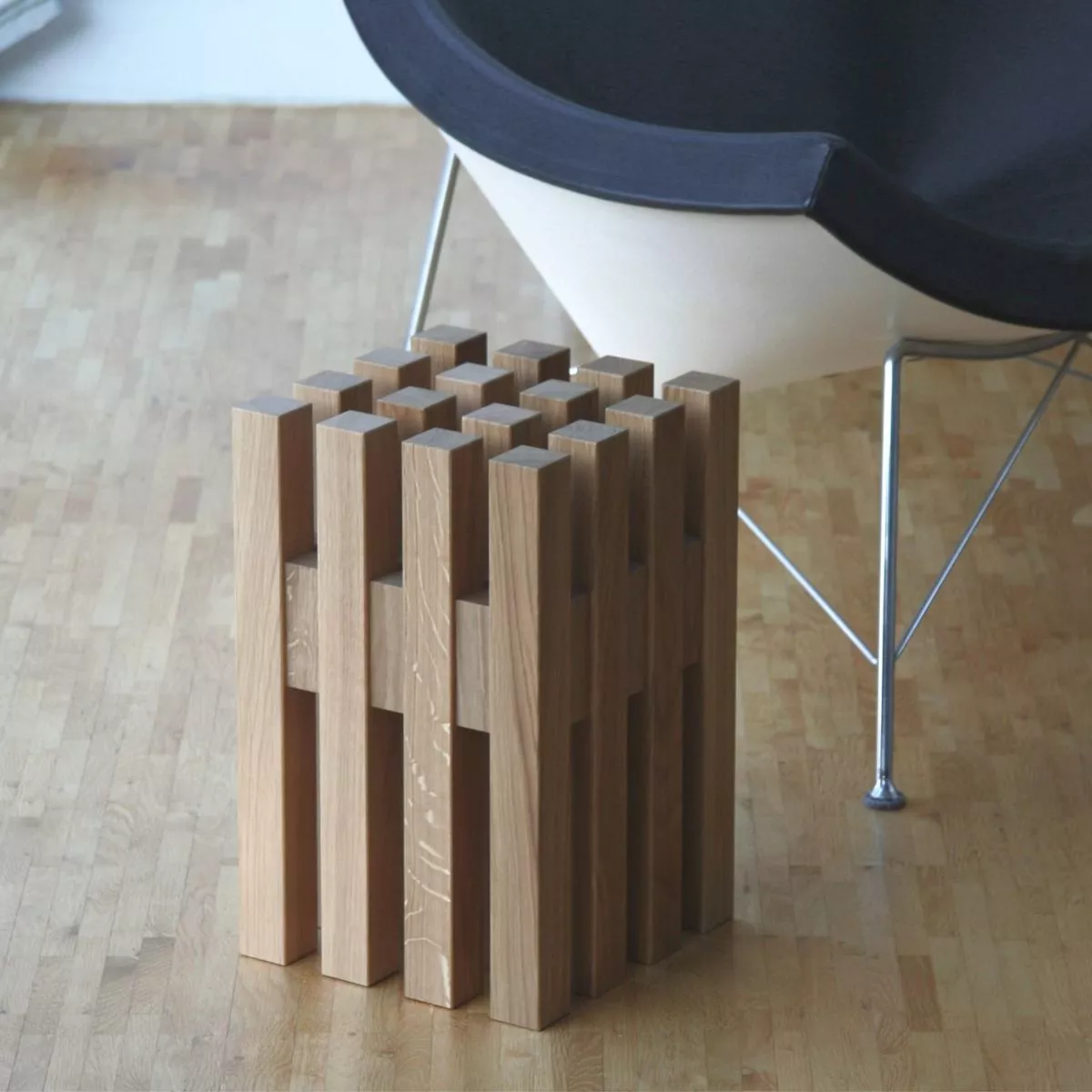 Small Design Stool / Side Table "Sixteen" made of Oak Wood