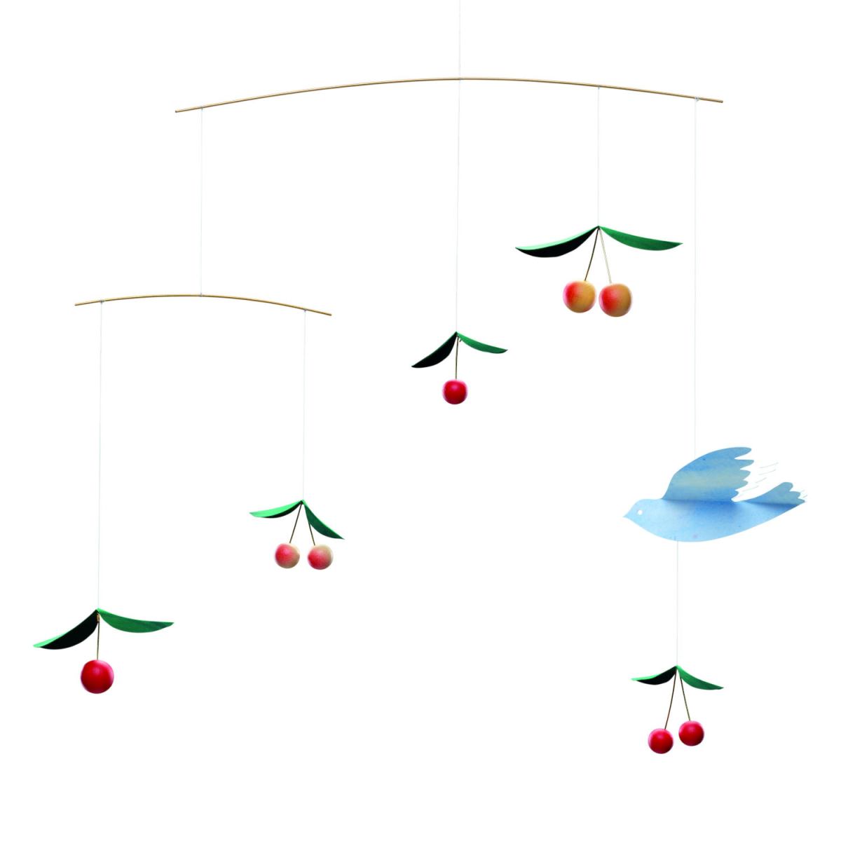Charmantes Mobile "Cherry Birds" mit Kirschen und einer Taube (45 x 42 cm)
