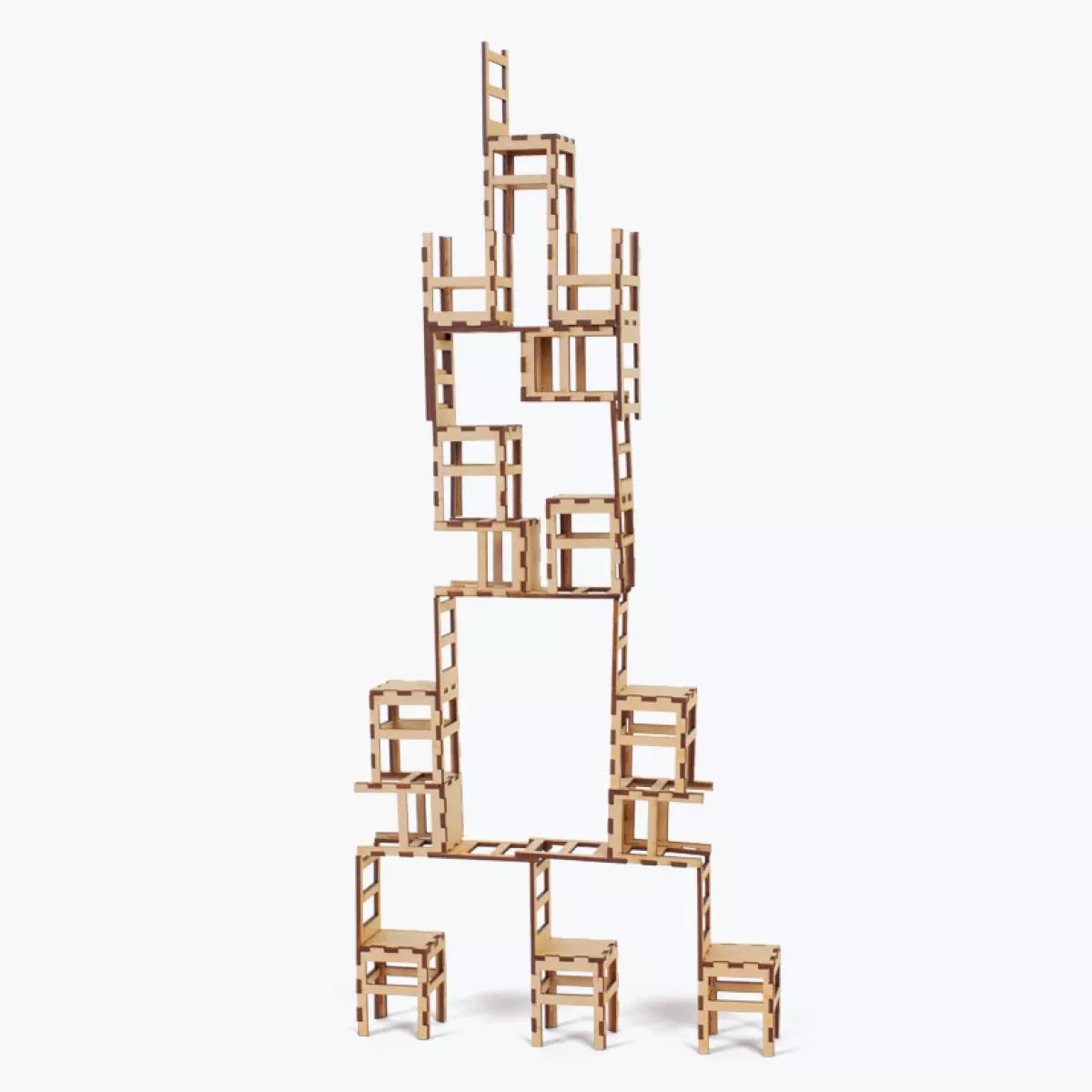 Artistic Stacking Game with 29 Wooden Chairs