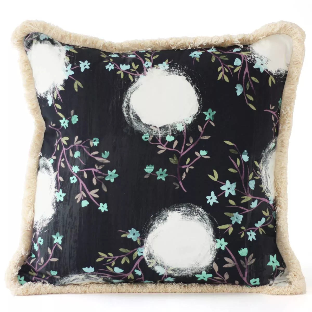 Large Sofa Cushion with Flower Motif as Print on Cotton (55 x 55 cm)