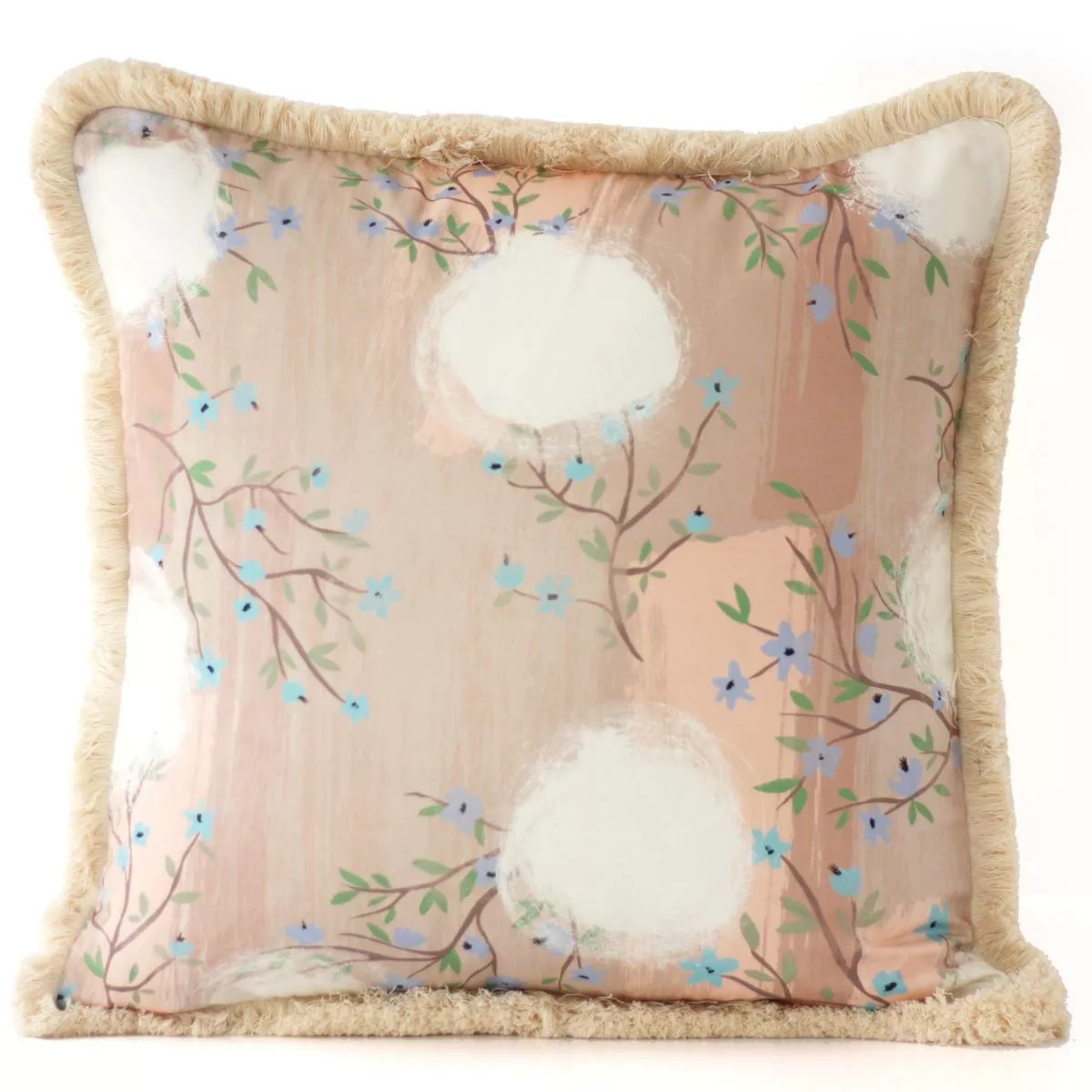 Large Sofa Cushion with Flower Motif as Print on Cotton (55 x 55 cm)
