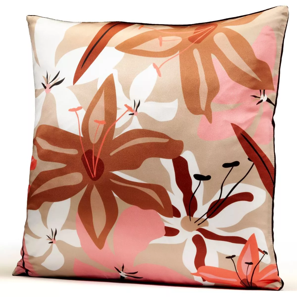 Hand-Sewn Sofa Cushion with Floral Pattern as Print on Silk (42 x 42 cm)