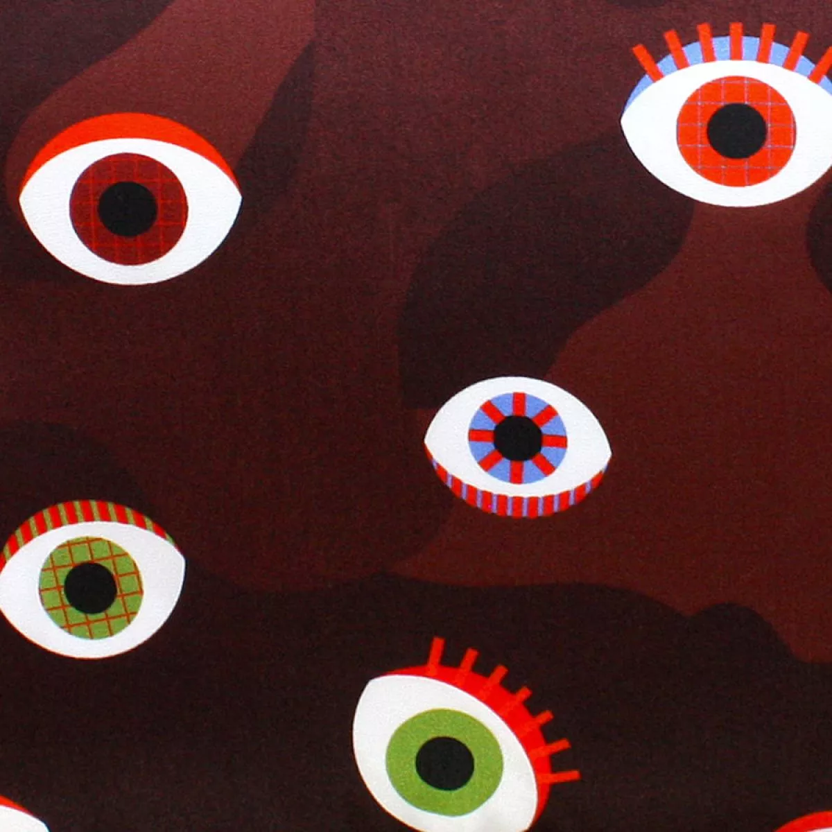 Handgenähtes Sofakissen mit Augen-Motiv als Druck auf Seide (42 x 42 cm)