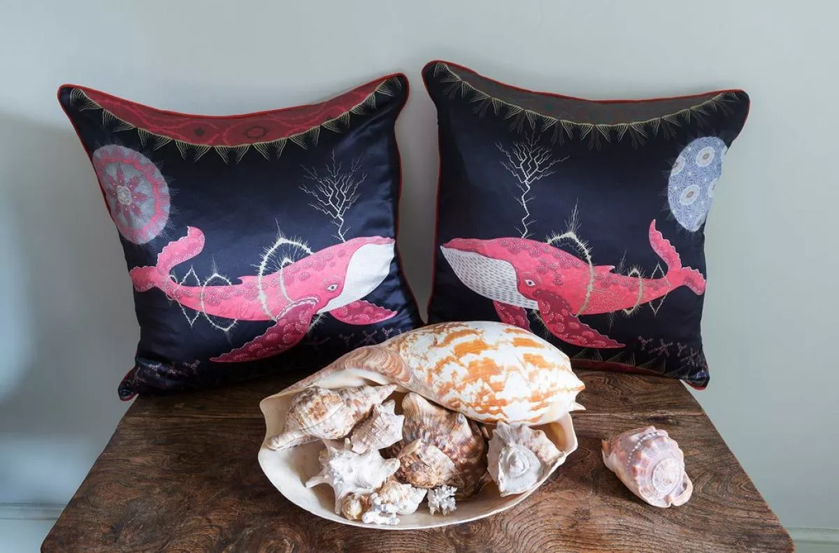 Cushion Sleeve "Cosmic Whale" (Red) with Silk Print