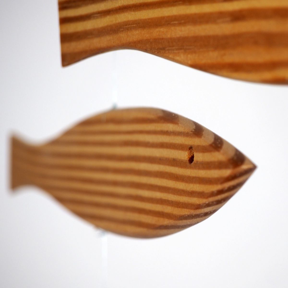 Art mobile "Floating Fish" made of pitch-pine