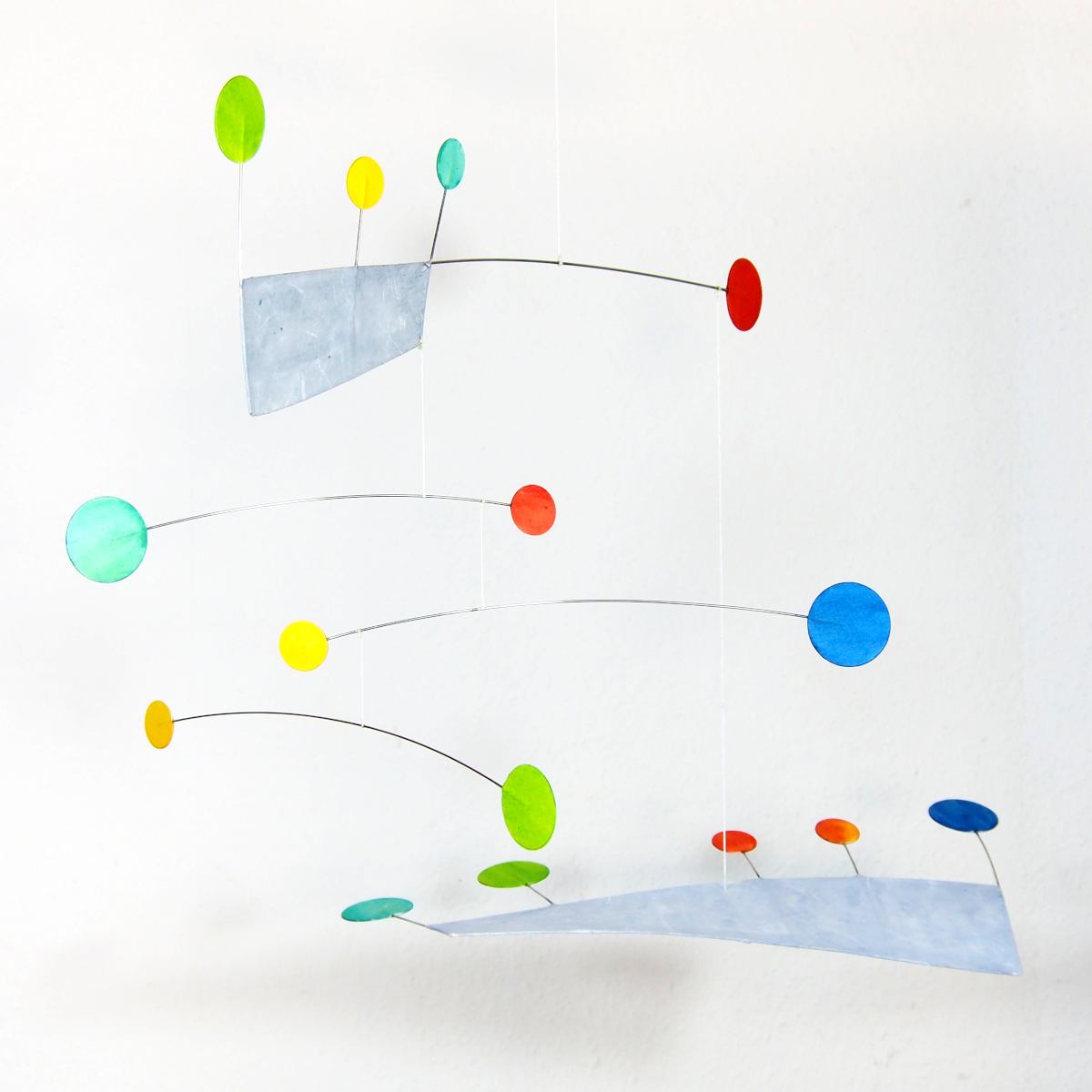 Colorful Art Mobile "Anni" (Blue & Various Colors) made of Japanese Paper (50 x 50 cm)