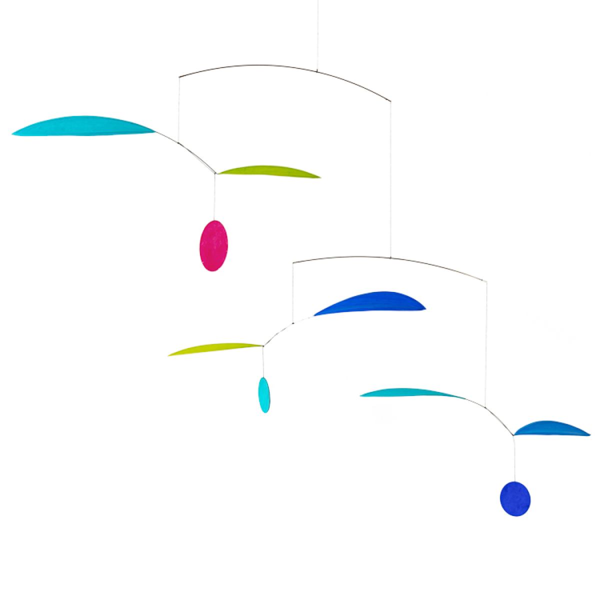 Kunst-Mobile "Wipp" Pink / Blau / Grün in mehrstufigem Arrangement (40 x 65 cm)