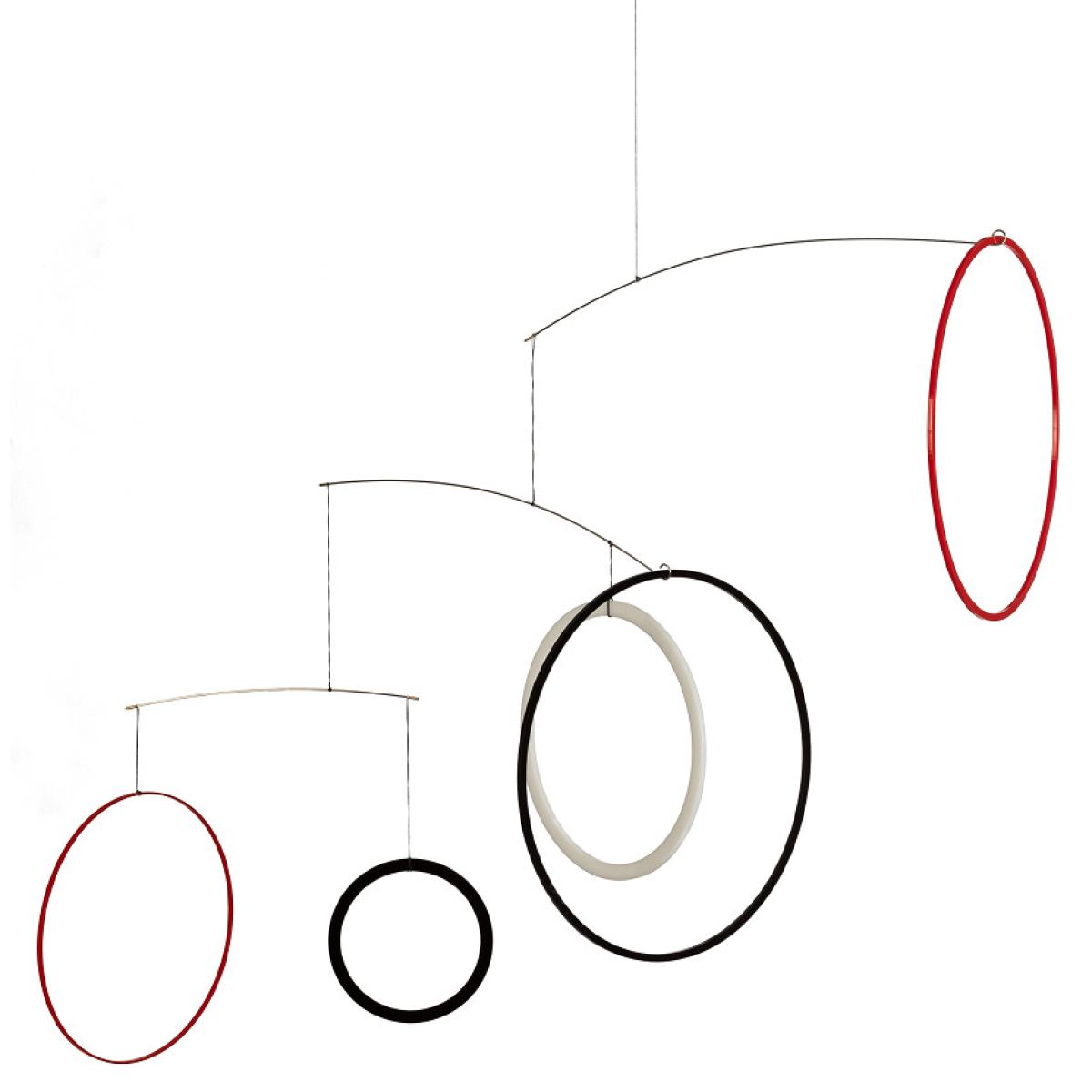 Art Mobile "Vicos" (Black / White / Red) with Five Rings (45 x 45 cm)