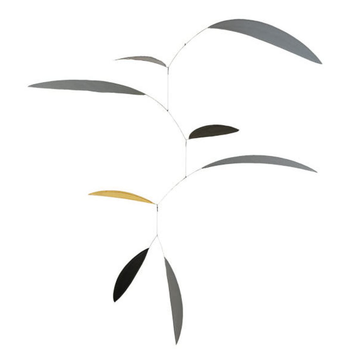 Handpainted Art Mobile "Swipp" – Grey / Beige with Leaf Gold (60 x 60 cm)