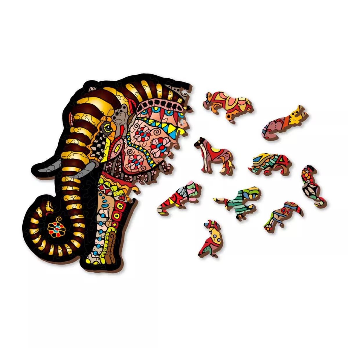 Colorful Puzzle "Magic Elephant" made of Wood – 150 parts, 30 shapes