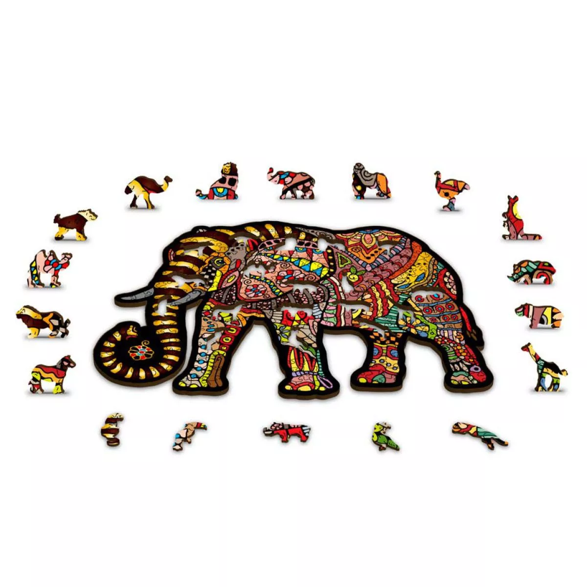 Colorful Puzzle "Magic Elephant" made of Wood – 150 parts, 30 shapes