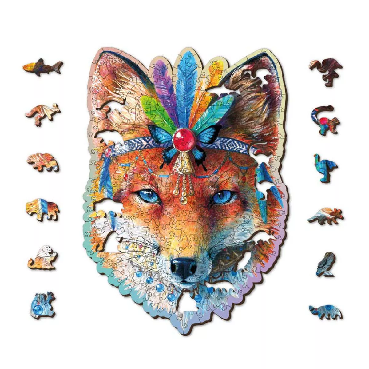 Farbenfrohes Holz-Puzzle "Mystic Fox" – 150 Teile in 20 Formen
