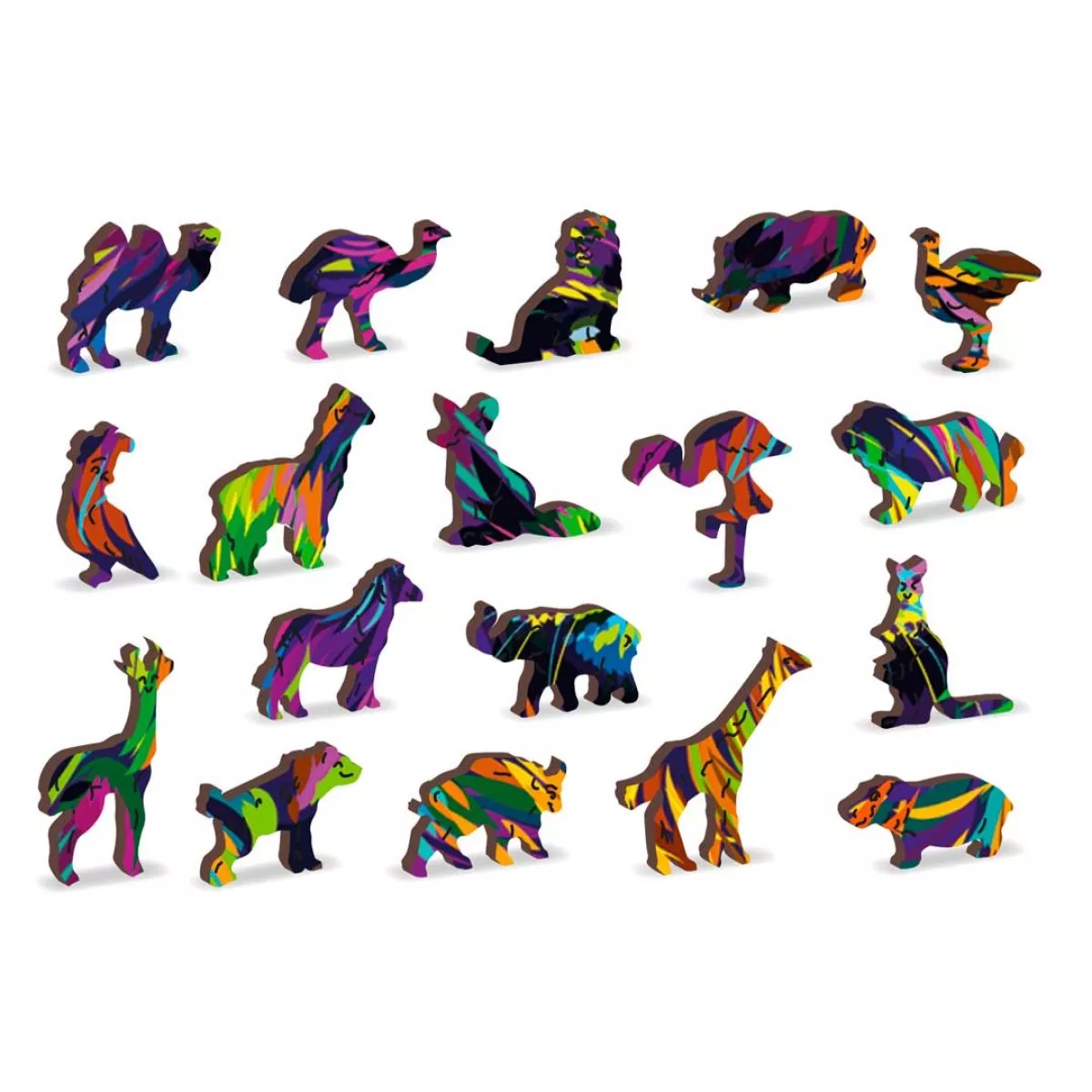 Colorful Puzzle "Rainbow Cat" made of Wood – 140 parts, 20 shapes