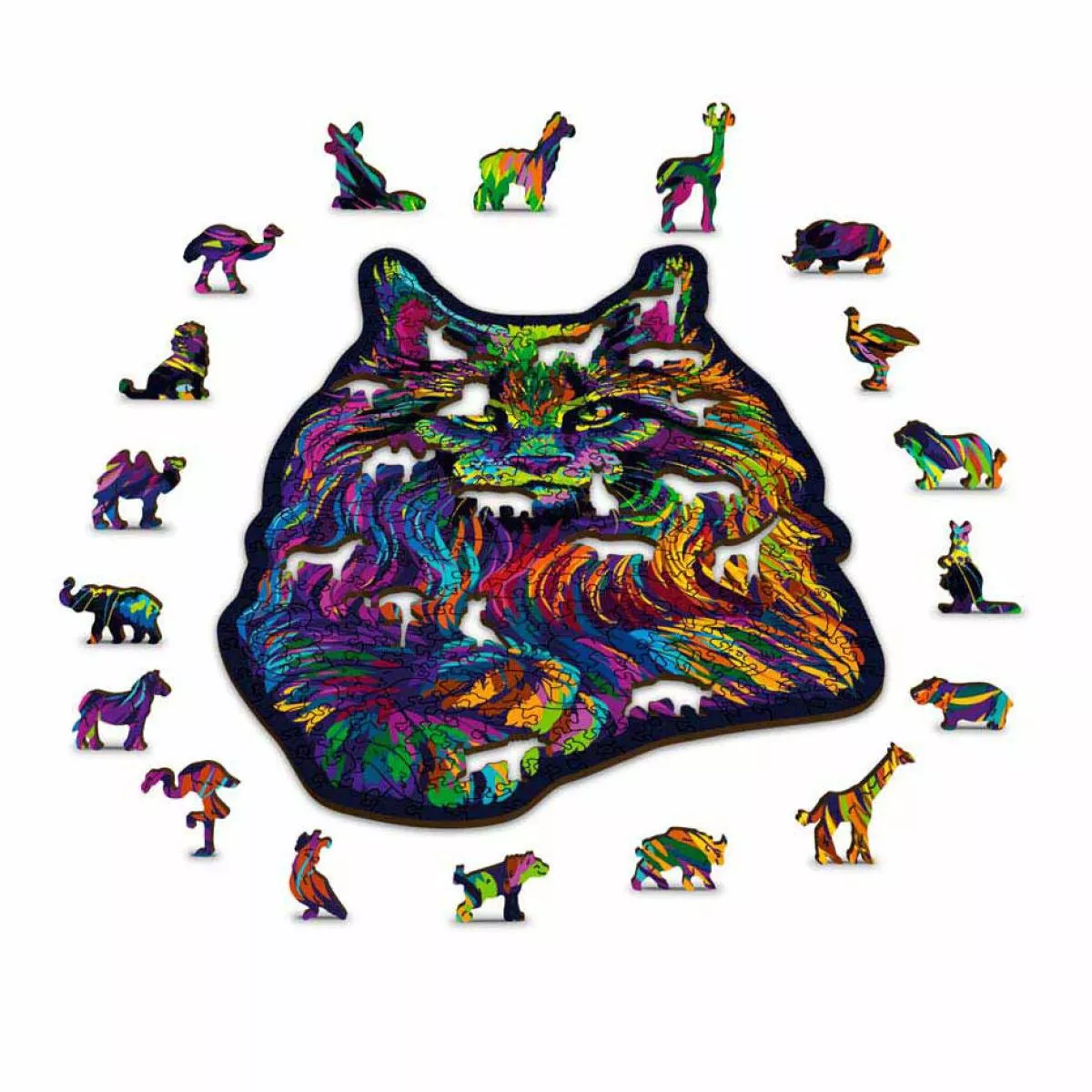 Colorful Puzzle "Rainbow Cat" made of Wood – 140 parts, 20 shapes