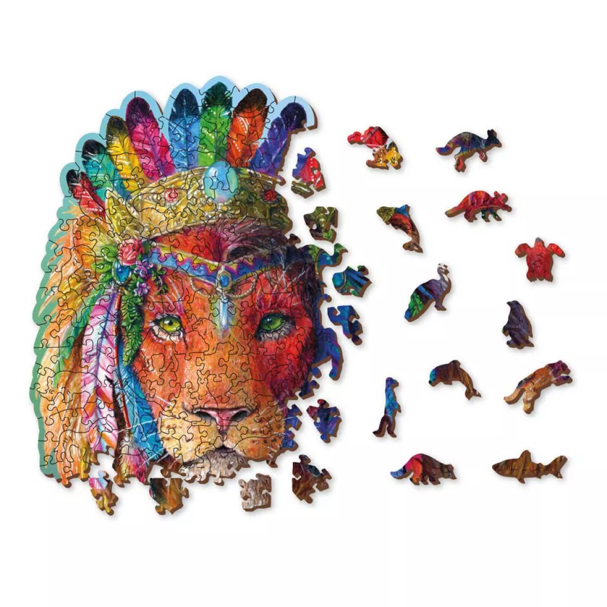 Farbenfrohes Holz-Puzzle "Mystic Lion" – 505 Teile in 80 Formen
