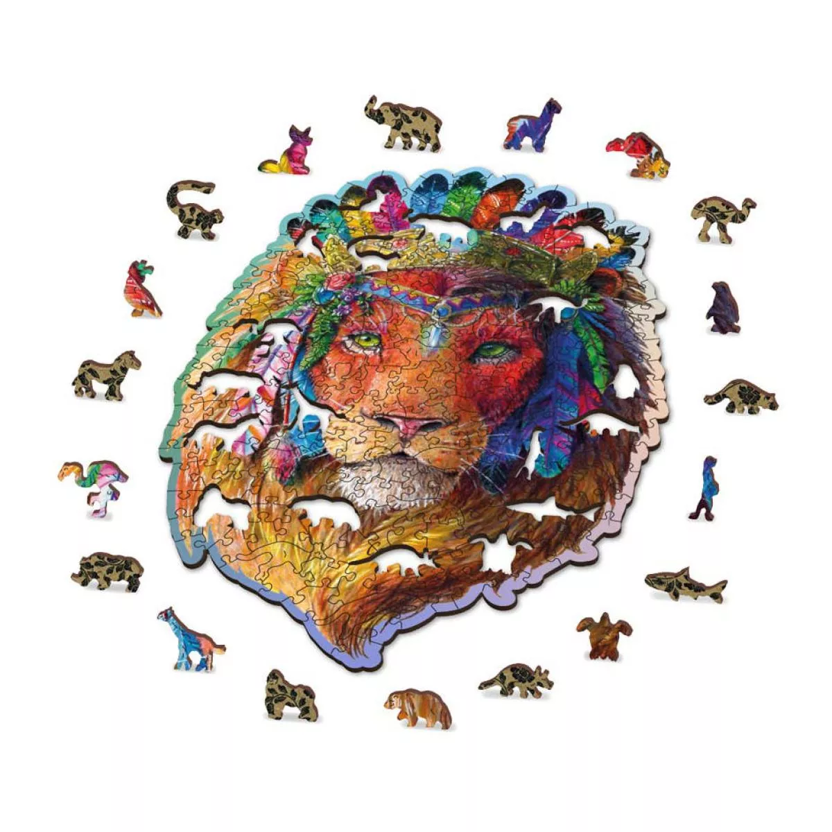 Colorful Puzzle "Mystic Lion" made of Wood – 250 parts, 40 shapes