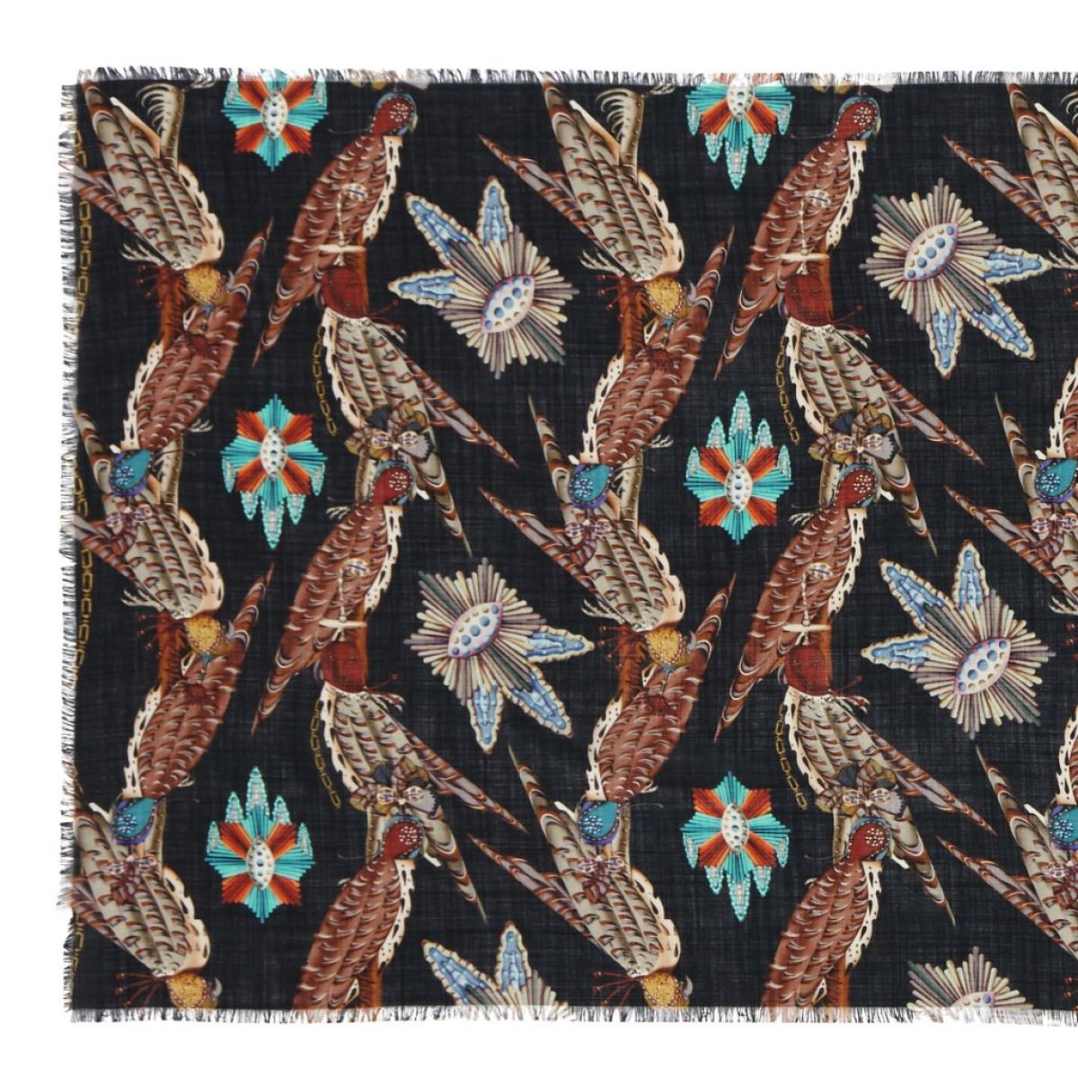 Großer Schal mit Falken-Motiv aus Wolle und Seide