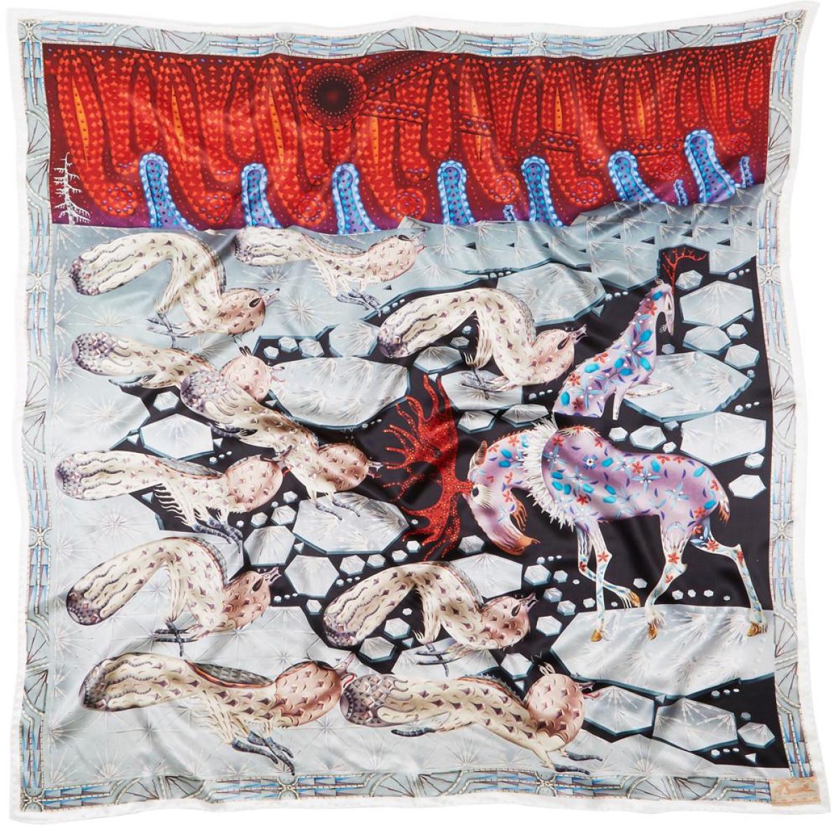 Kunstvoll gestaltetes Halstuch "Polar Byzantine III" aus reinem Seiden-Satin
