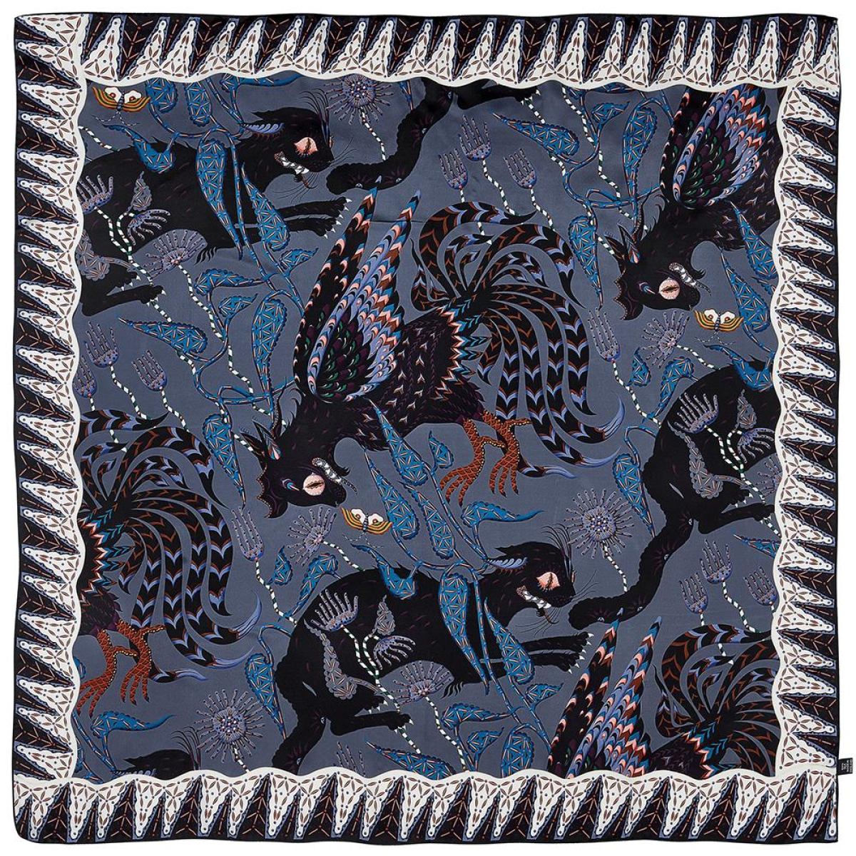 Kunstvoll gestaltetes Halstuch "Wilde Katzen" aus reinem Seiden-Satin