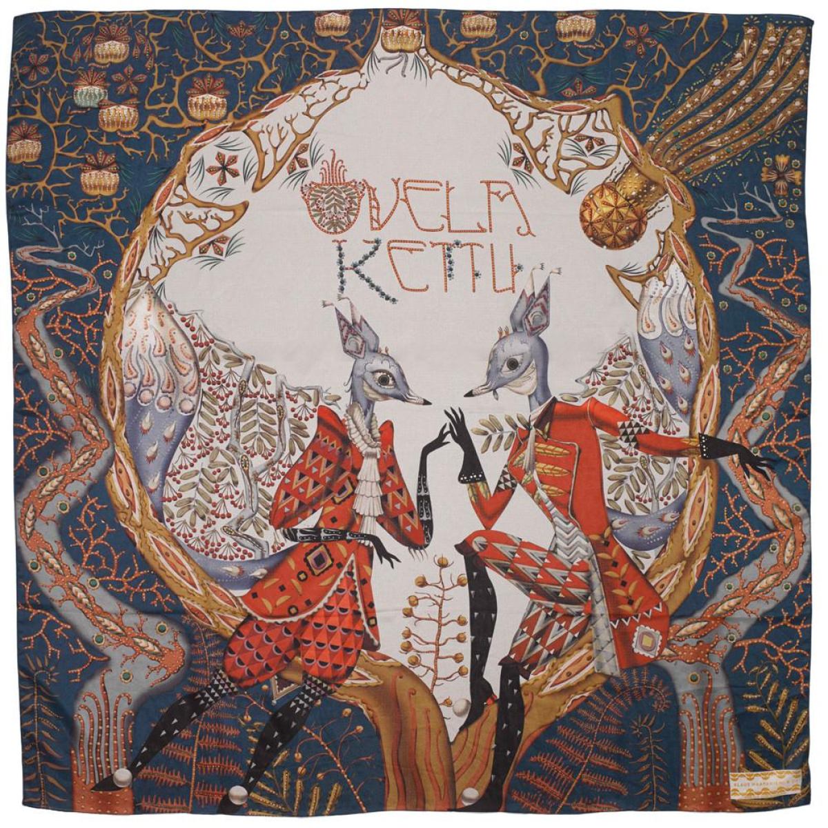 Kunstvoll gestaltetes Halstuch "Ovela Kettu" aus reinem Seidentwill