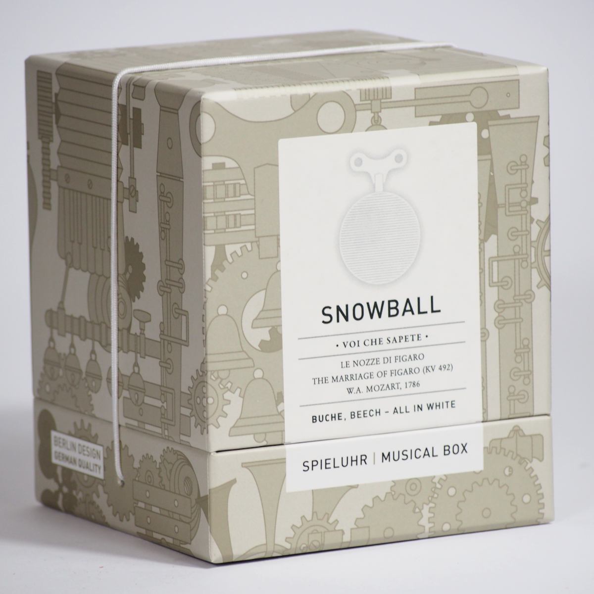 Schneeweiße Spieluhr "Schneeball" (Figaro) aus Buchenholz