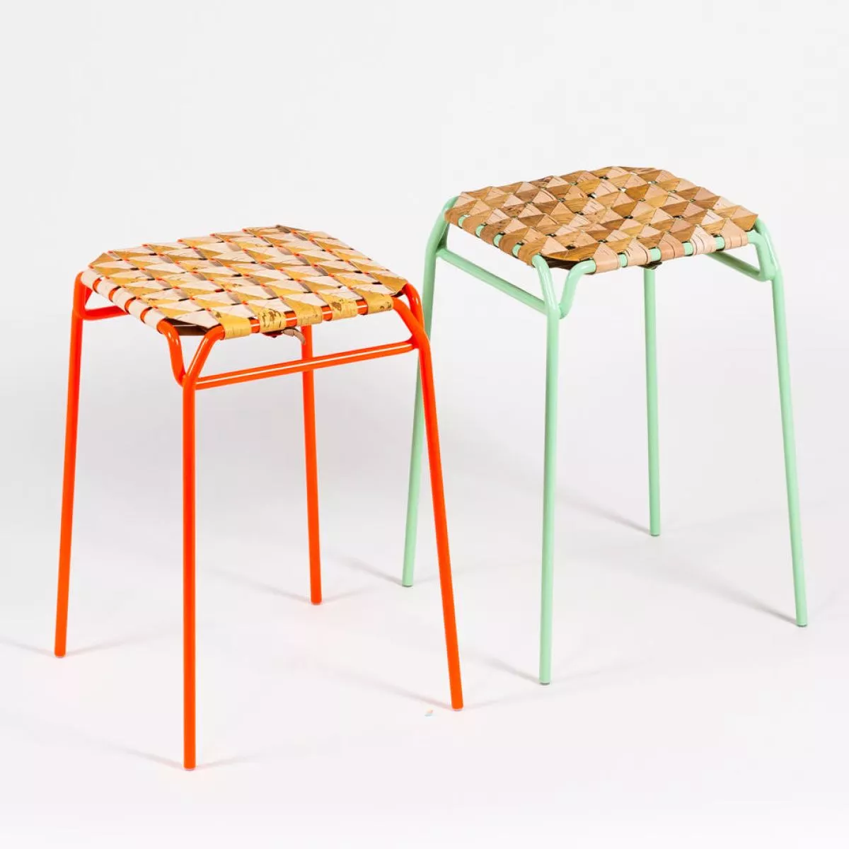 Design Stool with Artfully Folded Tree Bark Seat